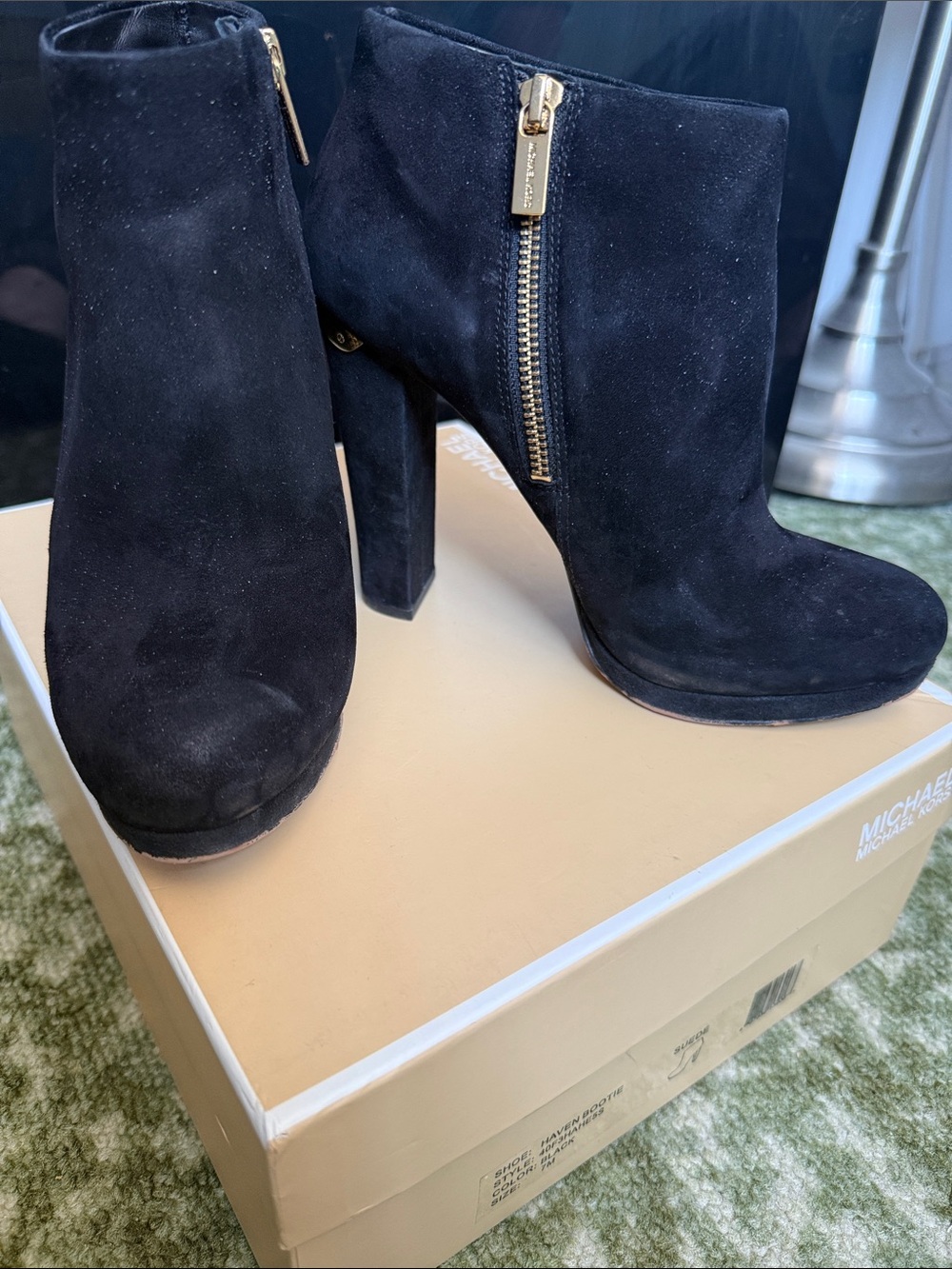Michael Kors Black Suede Heel Zip Ankle Booties